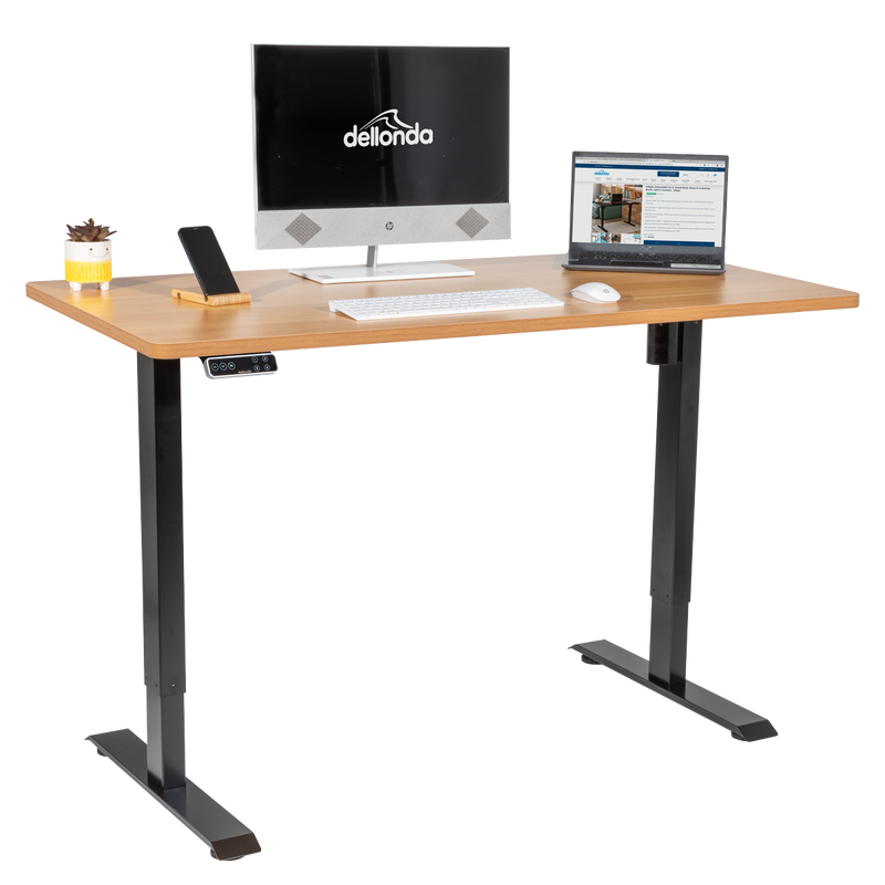 Dellonda DH41 Oak Electric Adjustable-Height Standing Desk with Memory, Quiet & Fast 1400 x 700mm