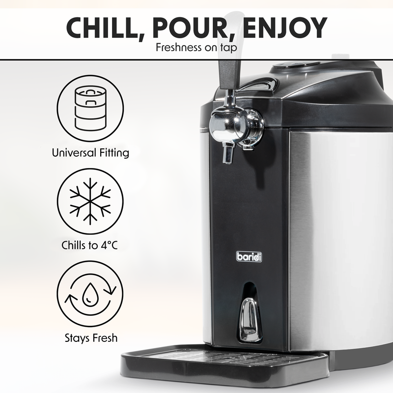 Sealey DH49 Baridi 5L Mini Keg Beer Dispenser Tap 4 degreeC Integrated Cooling
