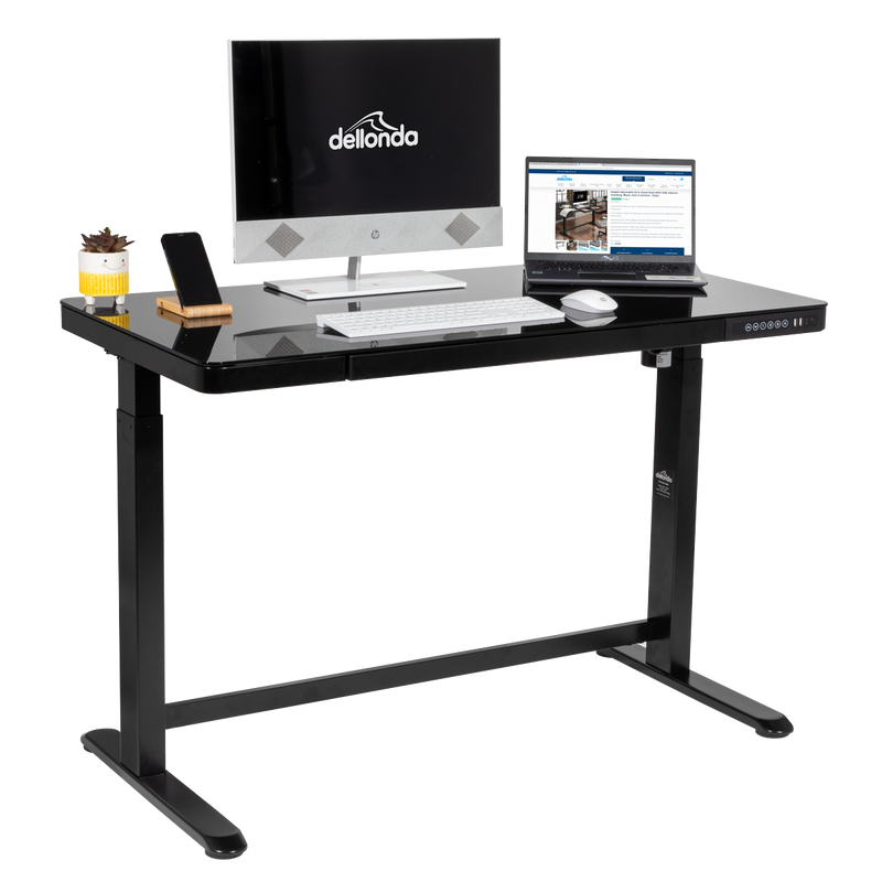 Dellonda DH53 Dellonda Black Electric Adjustable Standing Desk with USB & Drawer, 1200 x 600mm