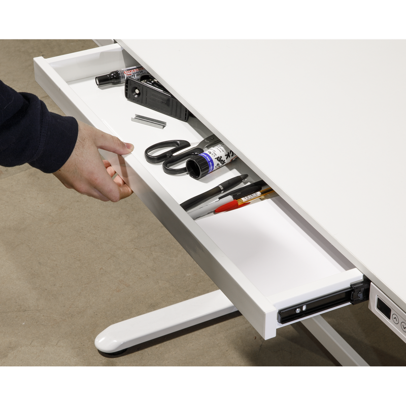 Dellonda DH54 Dellonda White Electric Adjustable Standing Desk with USB & Drawer, 1200 x 600mm