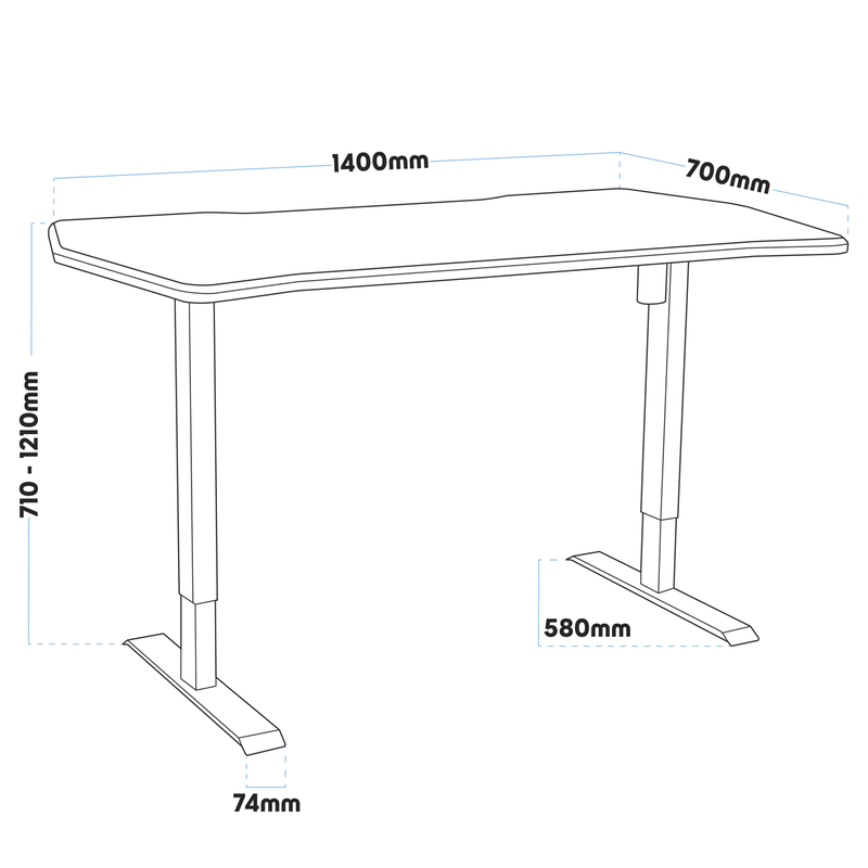 Dellonda DH70 Single Motor Ultra-Quiet Adjustable-Height Electric Sit/Stand Desk - Carbon Fibre Effect Desktop