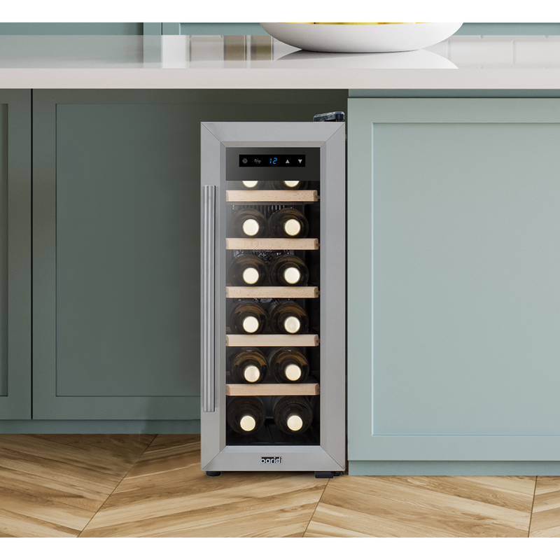 Sealey DH74 Baridi 12 Bottle Wine Cooler with Digital Touchscreen Controls & LED Light, Stainless Steel