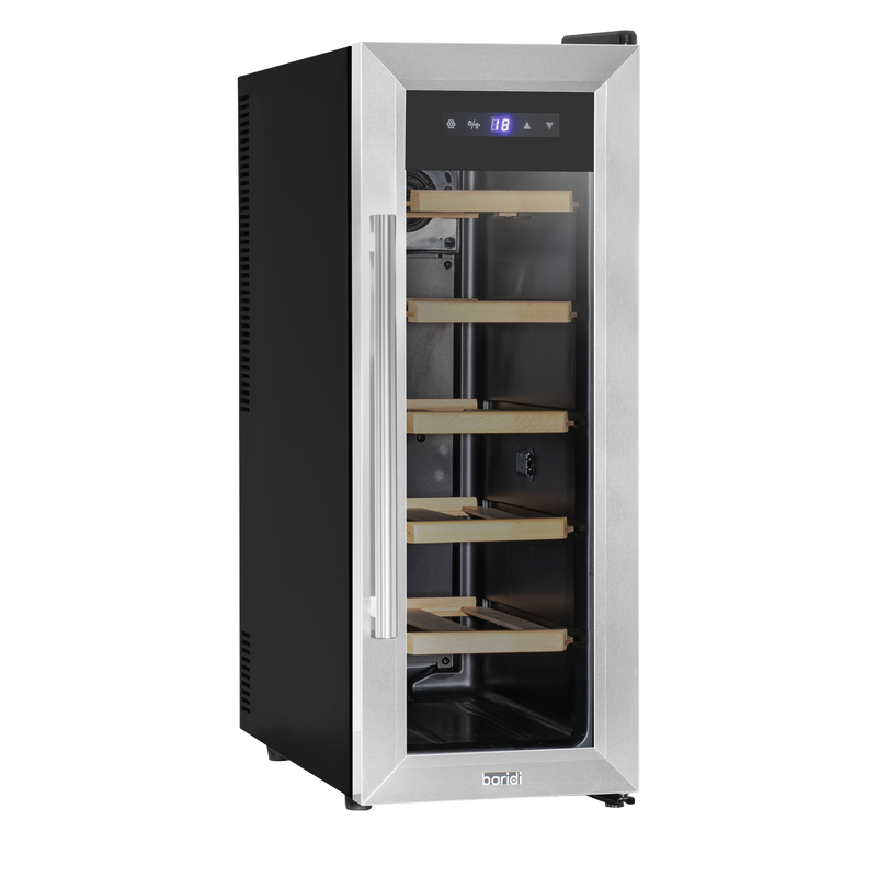 Sealey DH74 Baridi 12 Bottle Wine Cooler with Digital Touchscreen Controls & LED Light, Stainless Steel