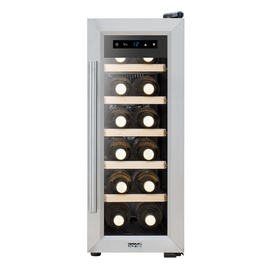 Baridi DH74  12 Bottle Wine Cooler with Digital Touchscreen Controls & LED Light, Stainless Steel