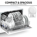 Baridi DH83  Compact Tabletop Dishwasher 6 Place Settings, 6 Programmes, Low Noise, 6.5L Cycle, Start Delay - White
