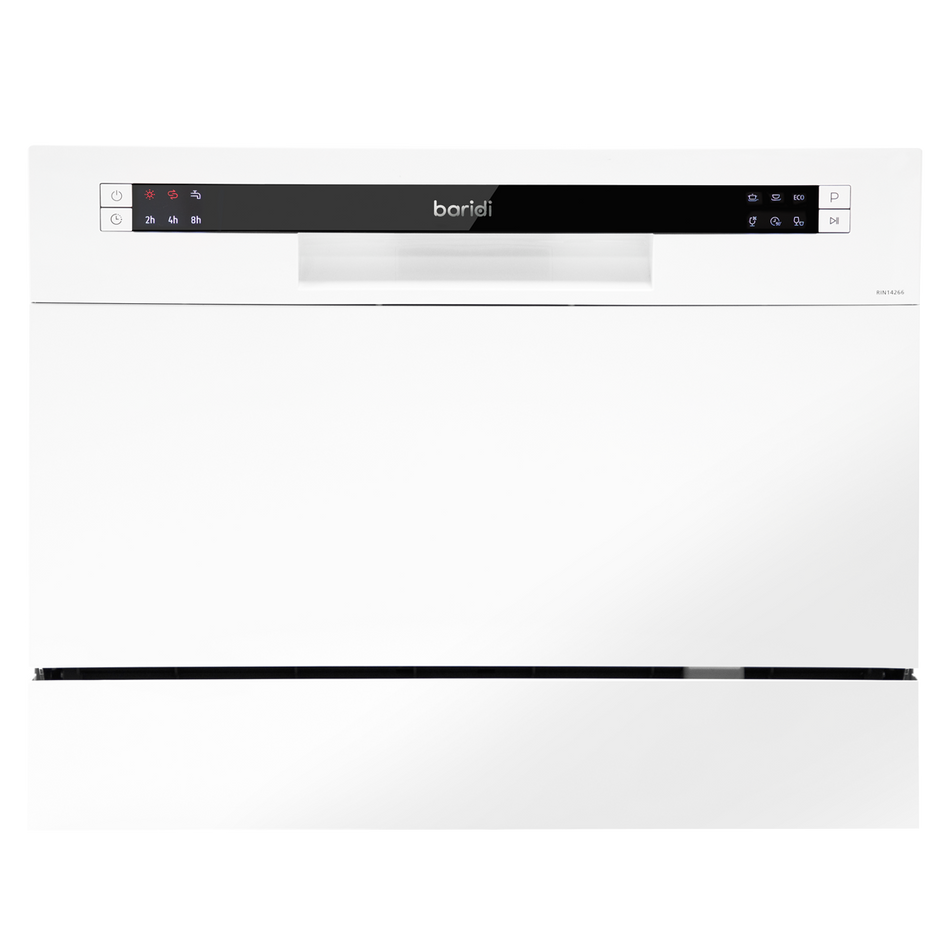 Baridi DH83  Compact Tabletop Dishwasher 6 Place Settings, 6 Programmes, Low Noise, 6.5L Cycle, Start Delay - White