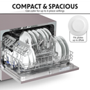 Baridi DH84  Compact Tabletop Dishwasher 6 Place Settings, 6 Programmes, Low Noise, 6.5L Cycle, Start Delay - Silver