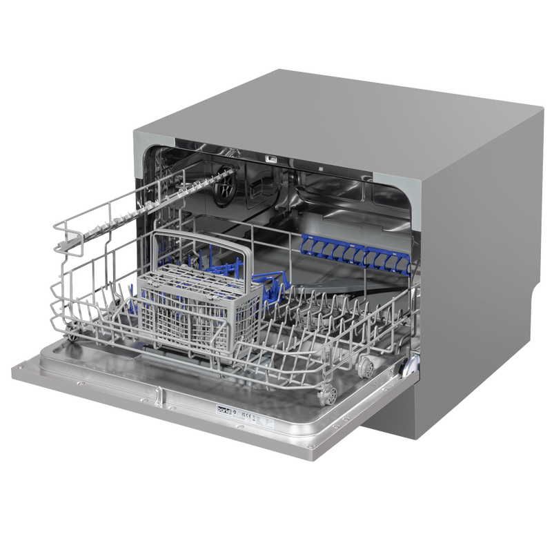 Baridi DH84  Compact Tabletop Dishwasher 6 Place Settings, 6 Programmes, Low Noise, 6.5L Cycle, Start Delay - Silver