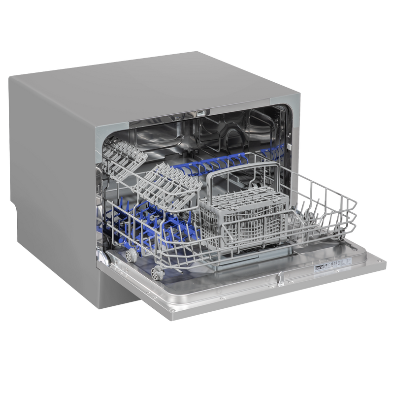 Baridi DH84  Compact Tabletop Dishwasher 6 Place Settings, 6 Programmes, Low Noise, 6.5L Cycle, Start Delay - Silver