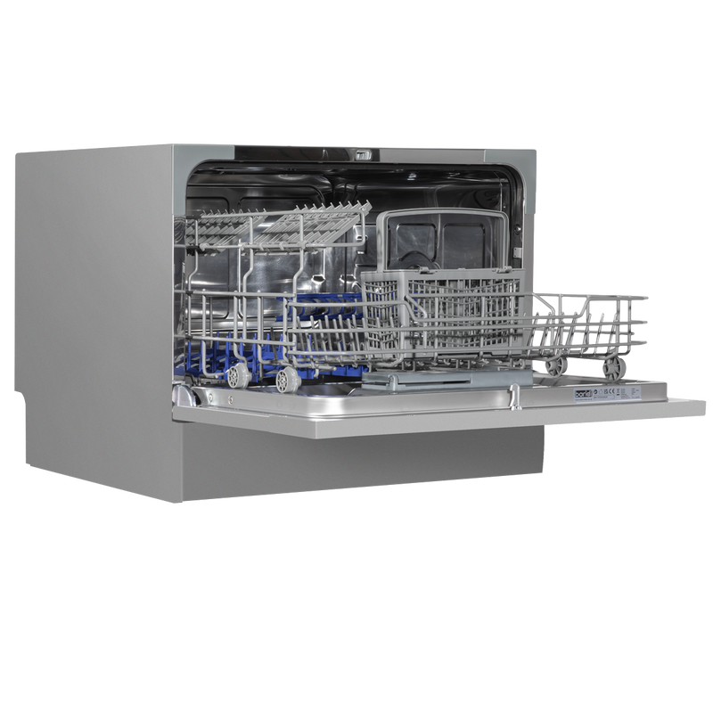 Baridi DH84  Compact Tabletop Dishwasher 6 Place Settings, 6 Programmes, Low Noise, 6.5L Cycle, Start Delay - Silver