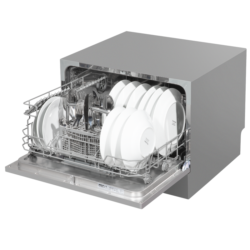 Baridi DH84  Compact Tabletop Dishwasher 6 Place Settings, 6 Programmes, Low Noise, 6.5L Cycle, Start Delay - Silver