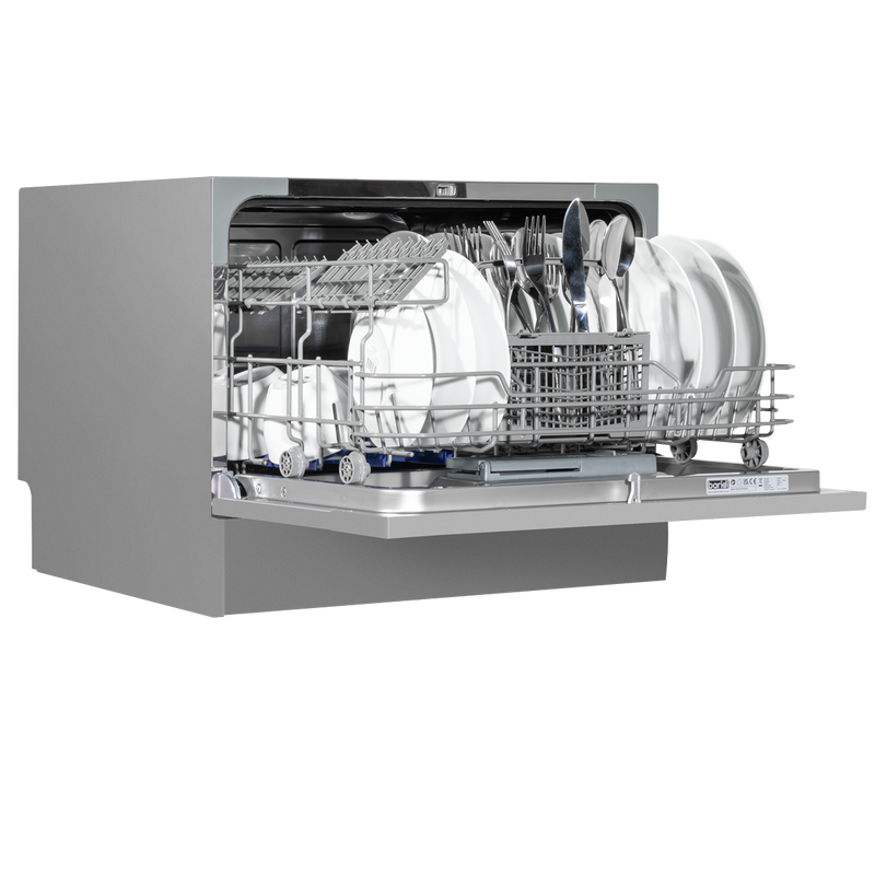 Baridi DH84  Compact Tabletop Dishwasher 6 Place Settings, 6 Programmes, Low Noise, 6.5L Cycle, Start Delay - Silver