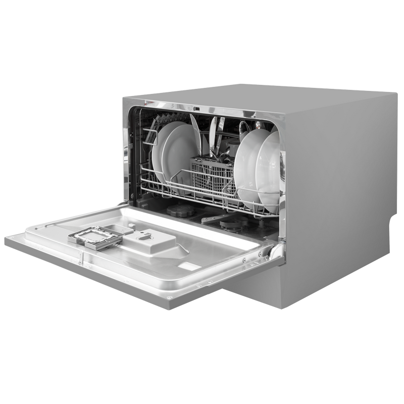 Baridi DH84  Compact Tabletop Dishwasher 6 Place Settings, 6 Programmes, Low Noise, 6.5L Cycle, Start Delay - Silver