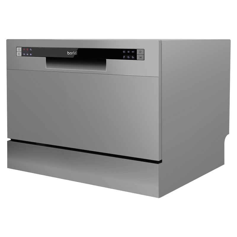 Baridi DH84  Compact Tabletop Dishwasher 6 Place Settings, 6 Programmes, Low Noise, 6.5L Cycle, Start Delay - Silver