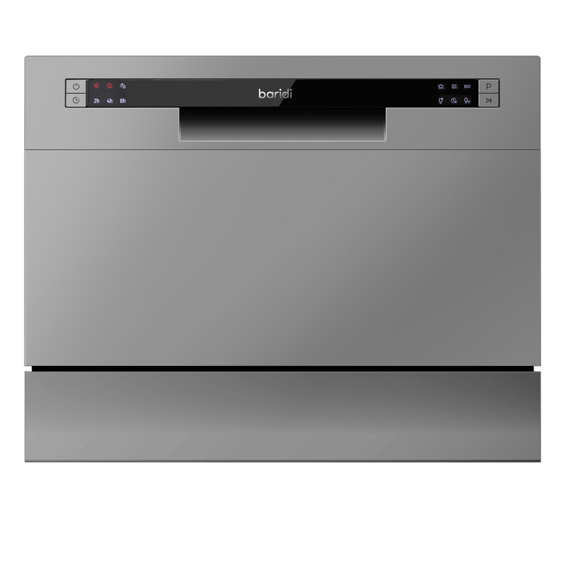 Baridi DH84  Compact Tabletop Dishwasher 6 Place Settings, 6 Programmes, Low Noise, 6.5L Cycle, Start Delay - Silver