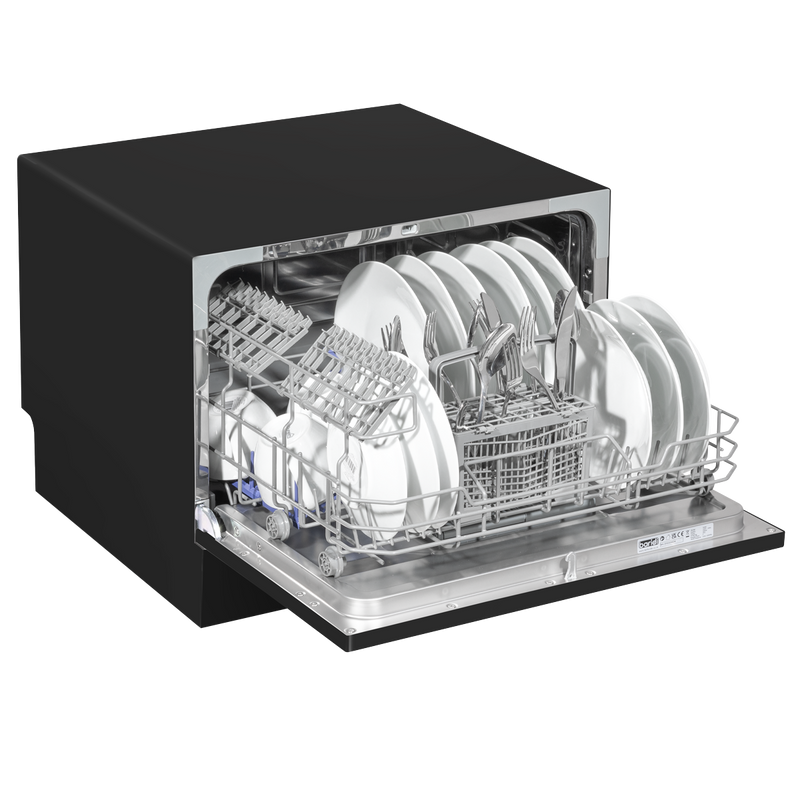 Baridi DH85  Compact Tabletop Dishwasher 6 Place Settings, 6 Programmes, Low Noise, 6.5L Cycle, Start Delay - Black