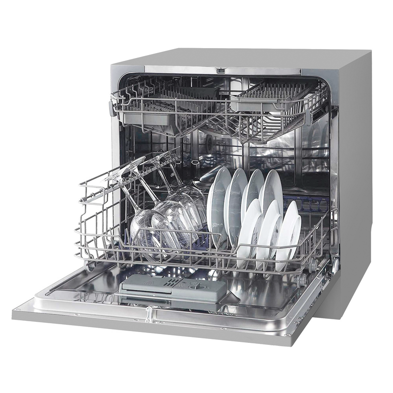Sealey DH87 Baridi Compact Tabletop Dishwasher 8 Place Settings, 6 Programmes, Low Noise, 8L Cycle, Start Delay - Silver
