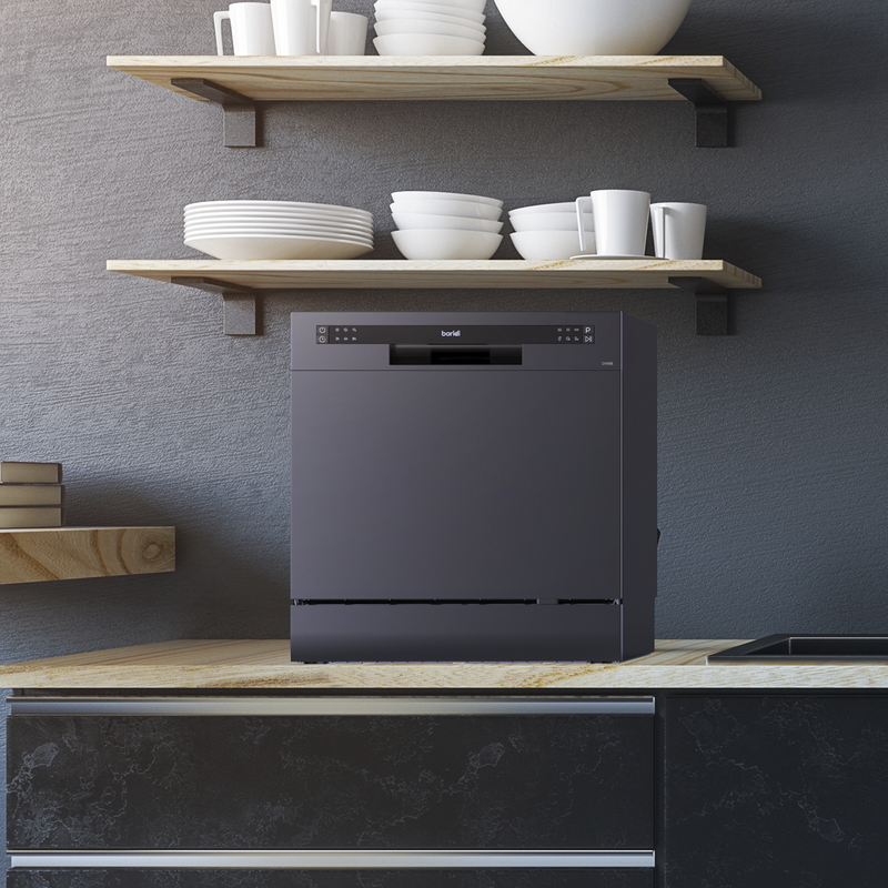 Sealey DH88 Baridi Compact Tabletop Dishwasher 8 Place Settings, 6 Programmes, Low Noise, 8L Cycle, Start Delay - Black