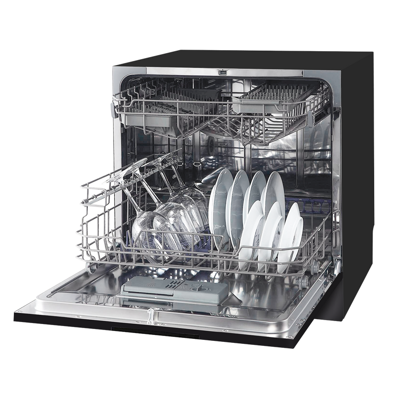 Sealey DH88 Baridi Compact Tabletop Dishwasher 8 Place Settings, 6 Programmes, Low Noise, 8L Cycle, Start Delay - Black