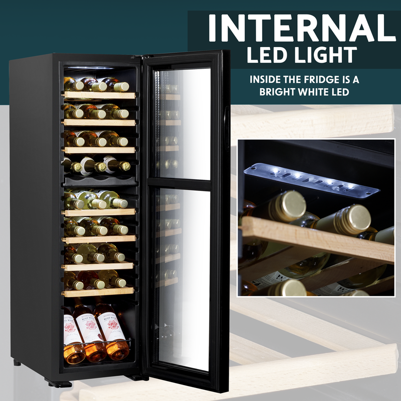 Baridi DH89  18 Bottle Dual Zone Wine Cooler, Fridge with Digital Touchscreen Controls, Wooden Shelves & LED Light, Black