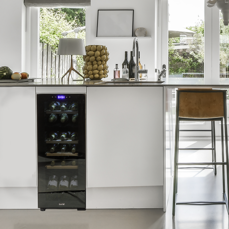Baridi DH89  18 Bottle Dual Zone Wine Cooler, Fridge with Digital Touchscreen Controls, Wooden Shelves & LED Light, Black