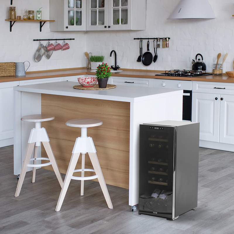 Baridi DH89  18 Bottle Dual Zone Wine Cooler, Fridge with Digital Touchscreen Controls, Wooden Shelves & LED Light, Black