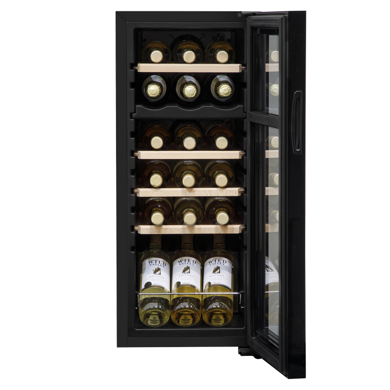 Baridi DH89  18 Bottle Dual Zone Wine Cooler, Fridge with Digital Touchscreen Controls, Wooden Shelves & LED Light, Black