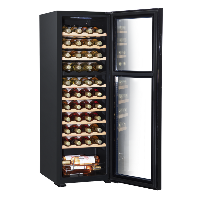 Baridi DH92  44 Bottle Dual Zone Wine Cooler, Fridge with Digital Touchscreen Controls, Wooden Shelves & LED Light, Black