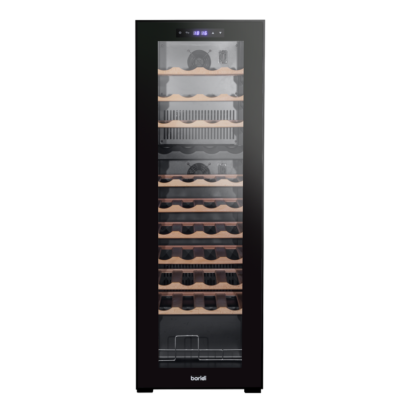 Baridi DH92  44 Bottle Dual Zone Wine Cooler, Fridge with Digital Touchscreen Controls, Wooden Shelves & LED Light, Black