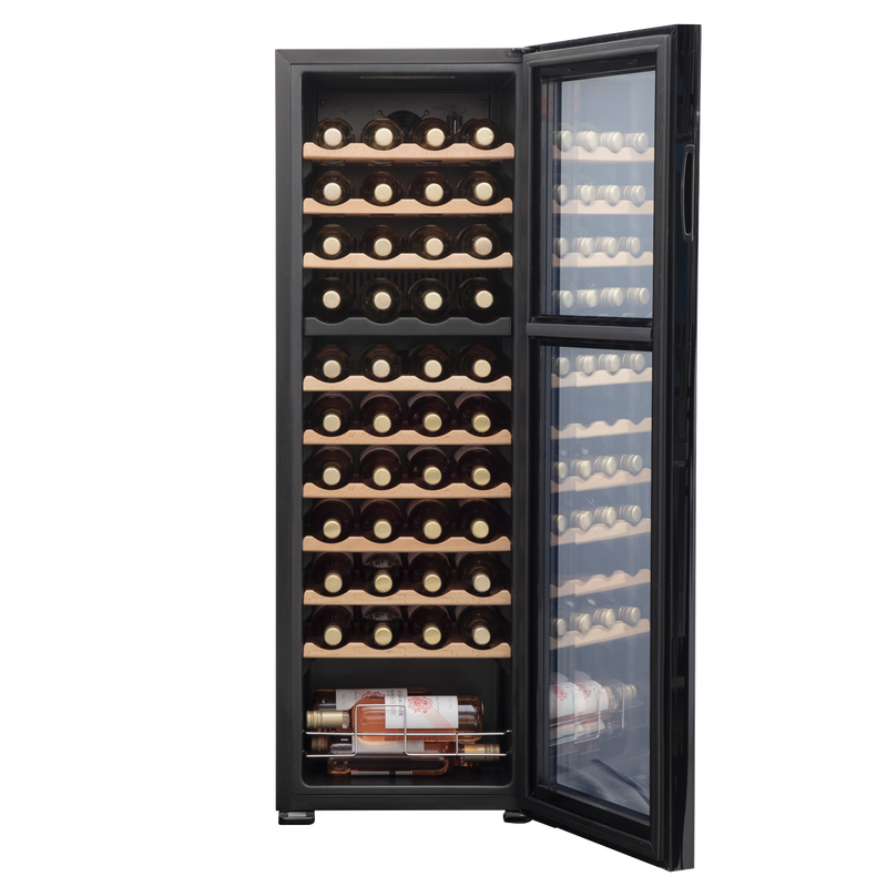 Baridi DH92  44 Bottle Dual Zone Wine Cooler, Fridge with Digital Touchscreen Controls, Wooden Shelves & LED Light, Black