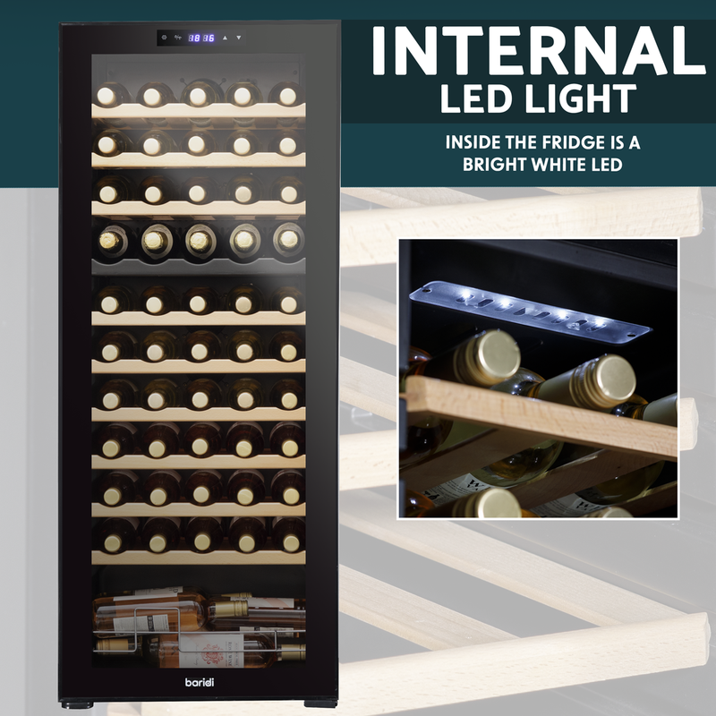 Baridi DH93  55 Bottle Dual Zone Wine Cooler, Fridge with Digital Touchscreen Controls, Wooden Shelves & LED Light, Black