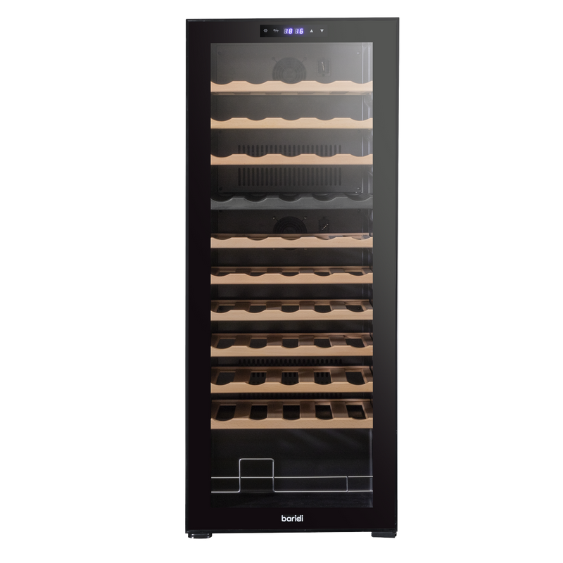 Baridi DH93  55 Bottle Dual Zone Wine Cooler, Fridge with Digital Touchscreen Controls, Wooden Shelves & LED Light, Black