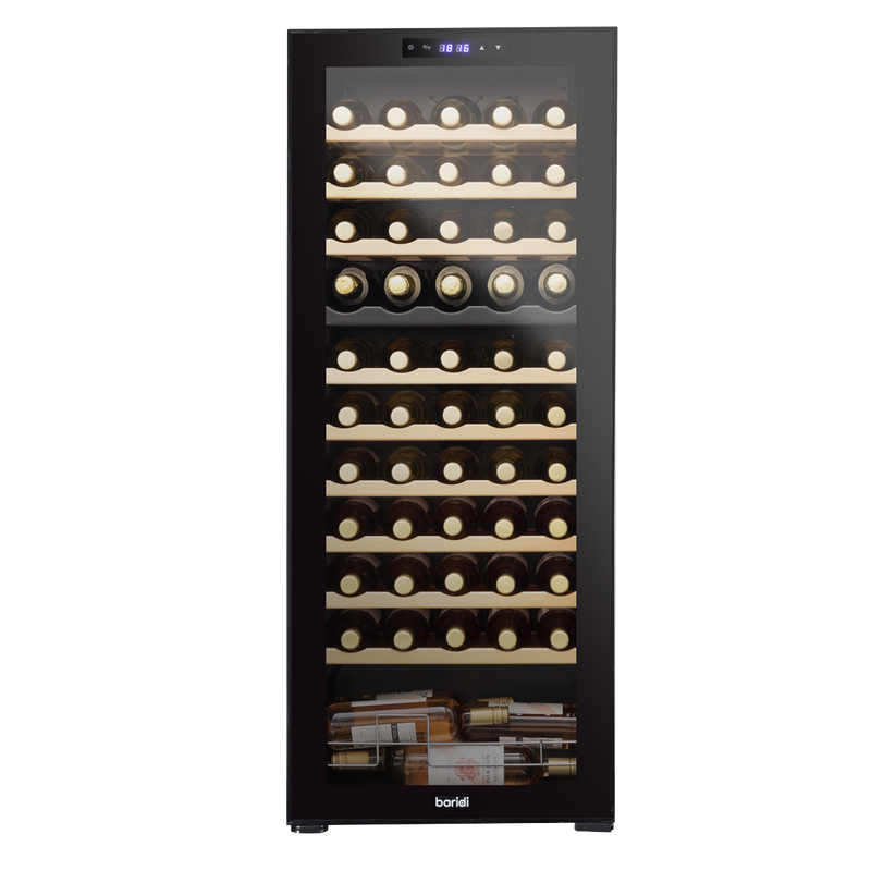 Baridi DH93  55 Bottle Dual Zone Wine Cooler, Fridge with Digital Touchscreen Controls, Wooden Shelves & LED Light, Black