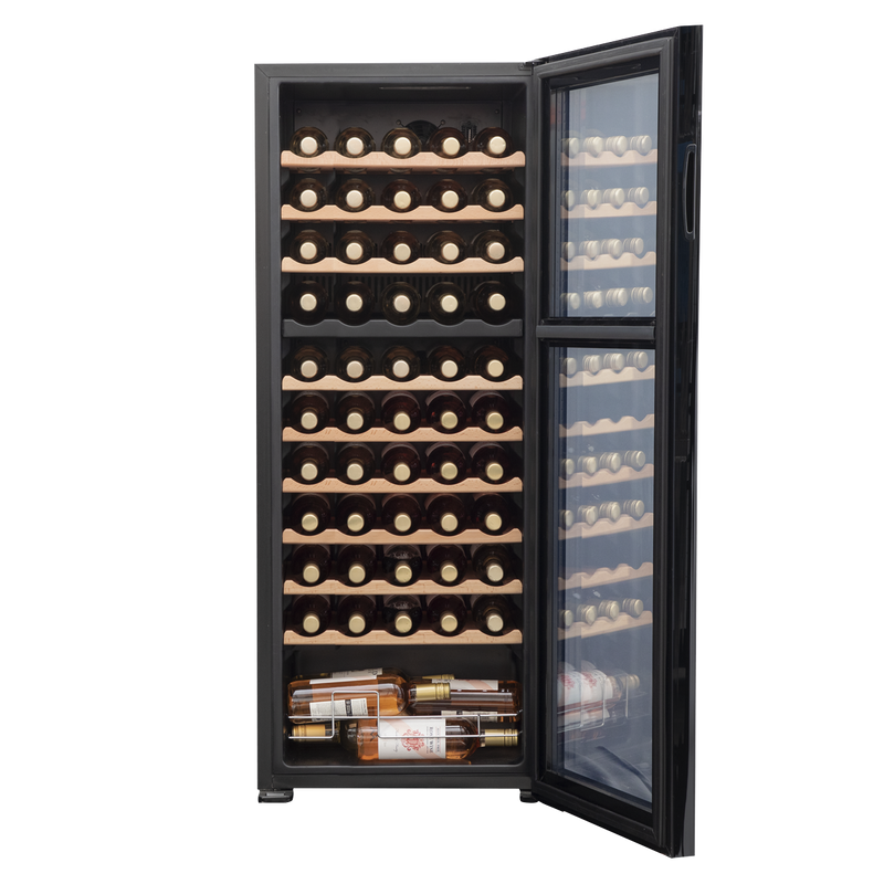Baridi DH93  55 Bottle Dual Zone Wine Cooler, Fridge with Digital Touchscreen Controls, Wooden Shelves & LED Light, Black