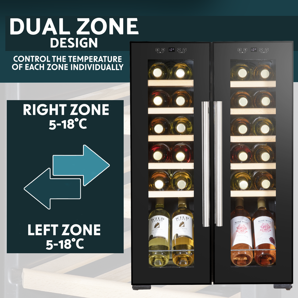 Baridi DH97  24 Bottle Dual Zone Wine Cooler, Fridge, Touch Screen, LED Light Black and Mirror Glass Door