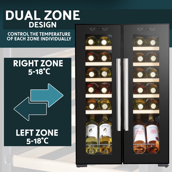 Baridi DH97  24 Bottle Dual Zone Wine Cooler, Fridge, Touch Screen, LED Light Black and Mirror Glass Door