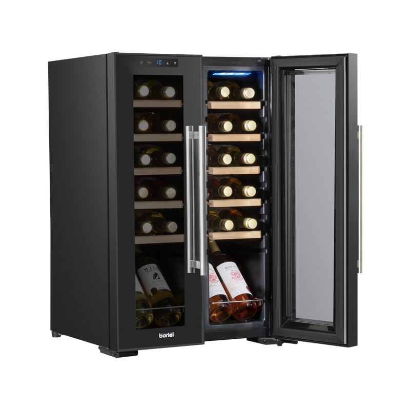 Baridi DH97  24 Bottle Dual Zone Wine Cooler, Fridge, Touch Screen, LED Light Black and Mirror Glass Door