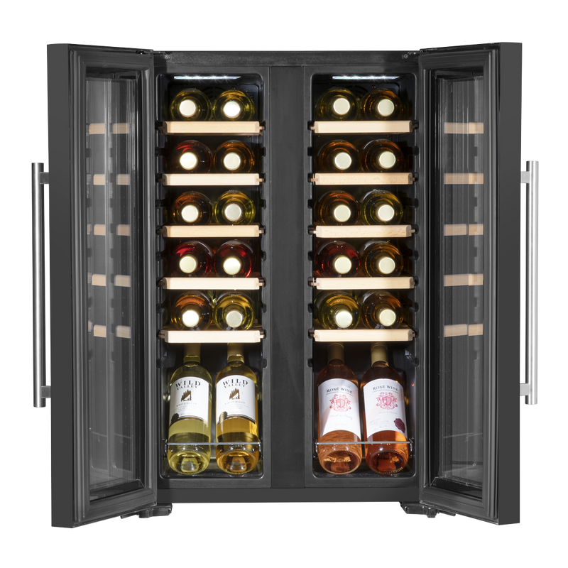 Baridi DH97  24 Bottle Dual Zone Wine Cooler, Fridge, Touch Screen, LED Light Black and Mirror Glass Door