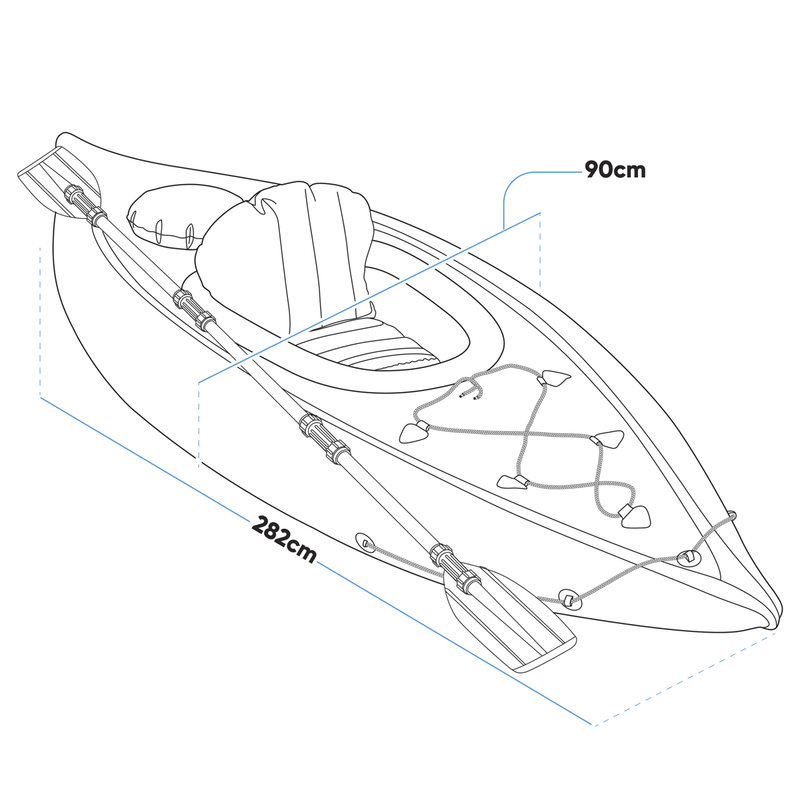Dellonda DL154 Inflatable One-Person Kayak/Canoe Set with Pump, Carry Bag & Aluminium Oar - Blue/Green