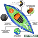 Dellonda DL154 Inflatable One-Person Kayak/Canoe Set with Pump, Carry Bag & Aluminium Oar - Blue/Green