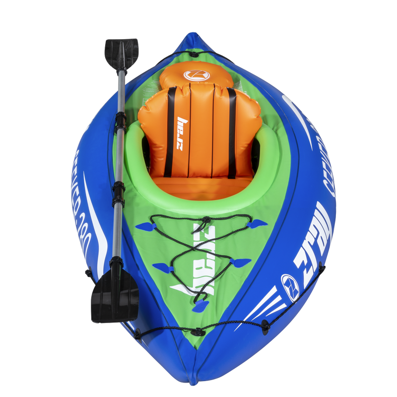 Dellonda DL154 Inflatable One-Person Kayak/Canoe Set with Pump, Carry Bag & Aluminium Oar - Blue/Green