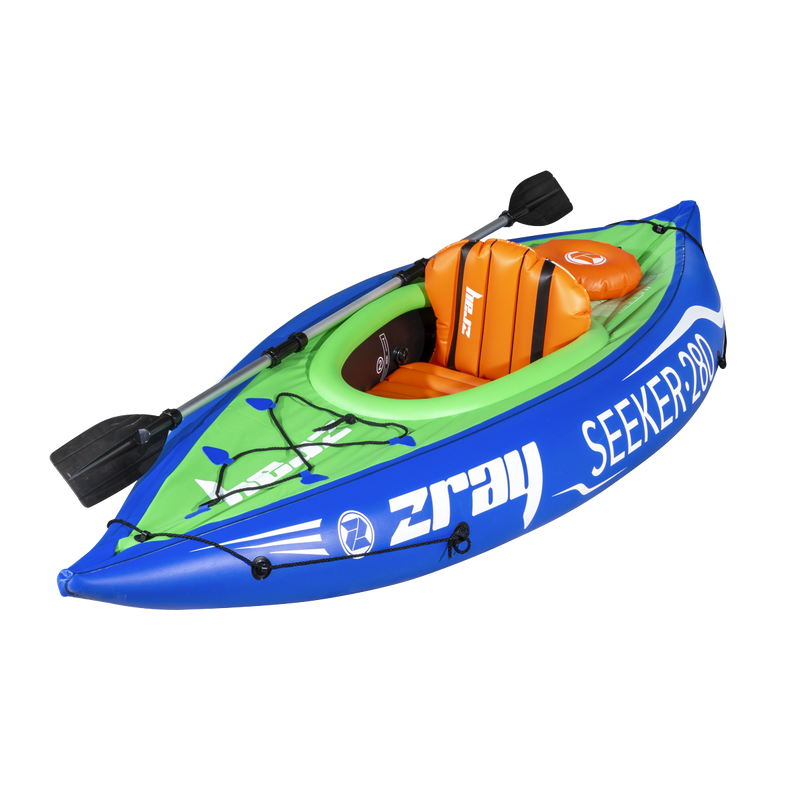 Dellonda DL154 Inflatable One-Person Kayak/Canoe Set with Pump, Carry Bag & Aluminium Oar - Blue/Green