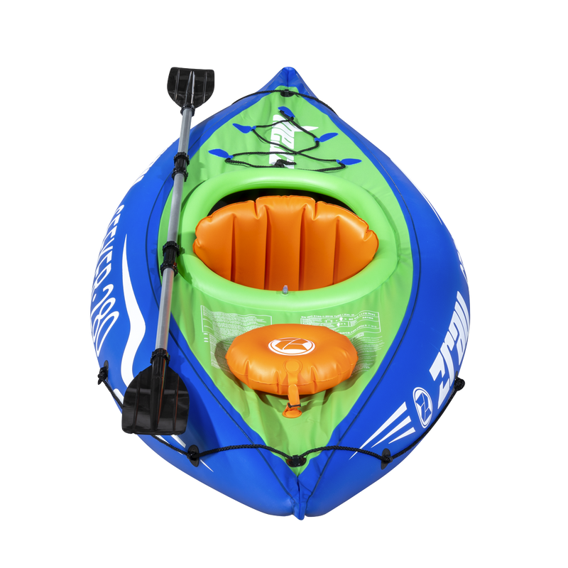 Dellonda DL154 Inflatable One-Person Kayak/Canoe Set with Pump, Carry Bag & Aluminium Oar - Blue/Green