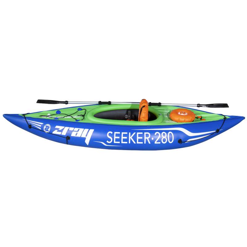 Dellonda DL154 Inflatable One-Person Kayak/Canoe Set with Pump, Carry Bag & Aluminium Oar - Blue/Green