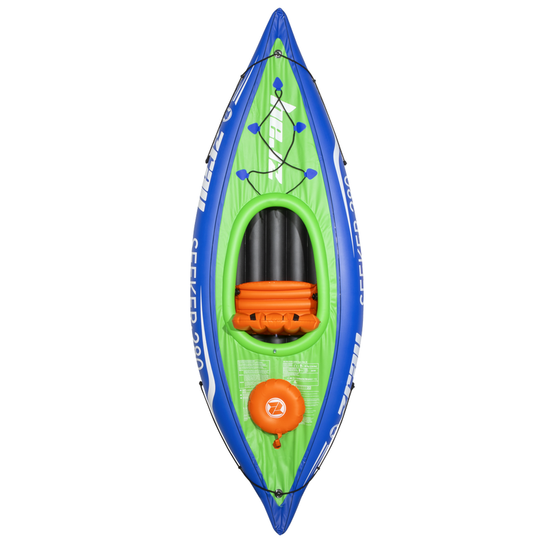 Dellonda DL154 Inflatable One-Person Kayak/Canoe Set with Pump, Carry Bag & Aluminium Oar - Blue/Green