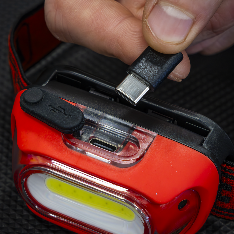 Sealey HT08RR Rechargeable Head Torch with Auto-Sensor 8W COB LED - Red