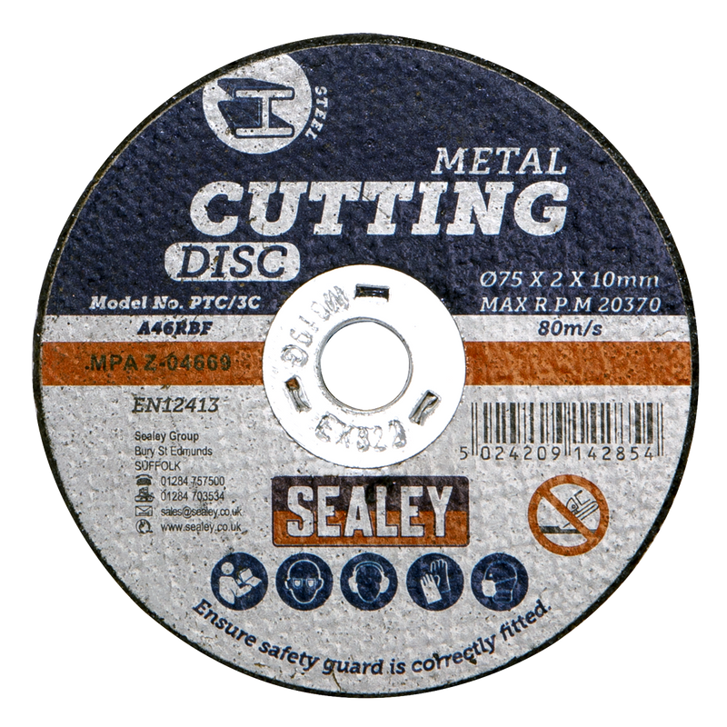 Sealey PTC/3C10 75 x 2mm Cutting Disc 10mm Bore - Pack of 10