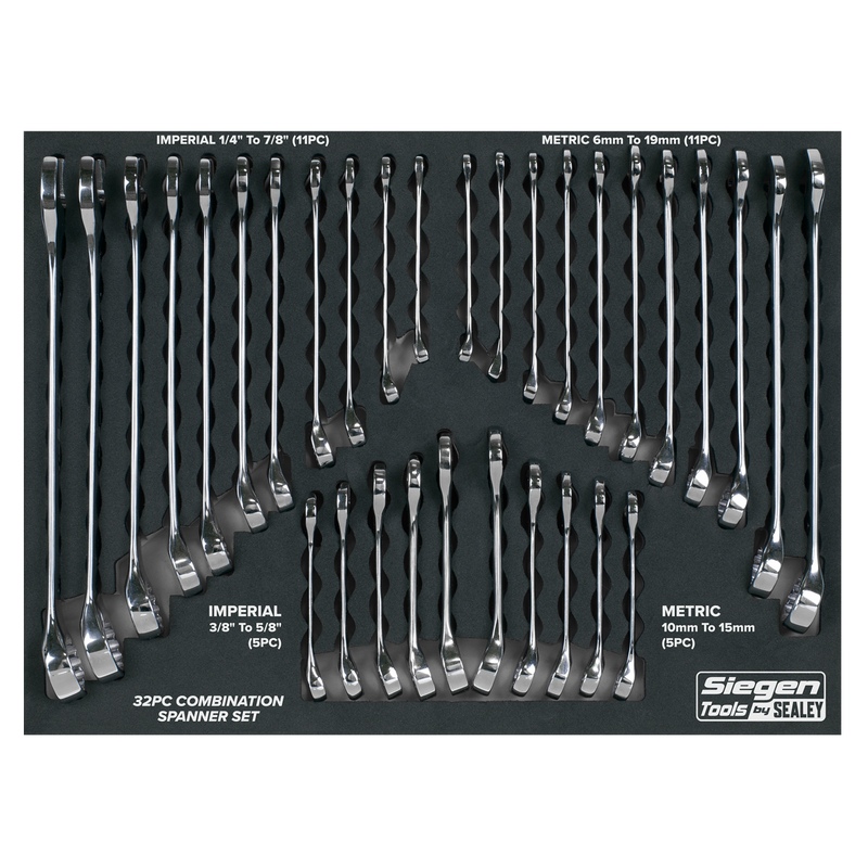 Sealey S01239 Combination Spanner Set 32pc - Metric/Imperial