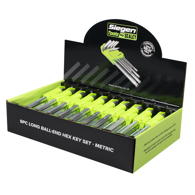 Sealey S01263 Long Ball-End Hex Key Set 9pc - Display Box of 10
