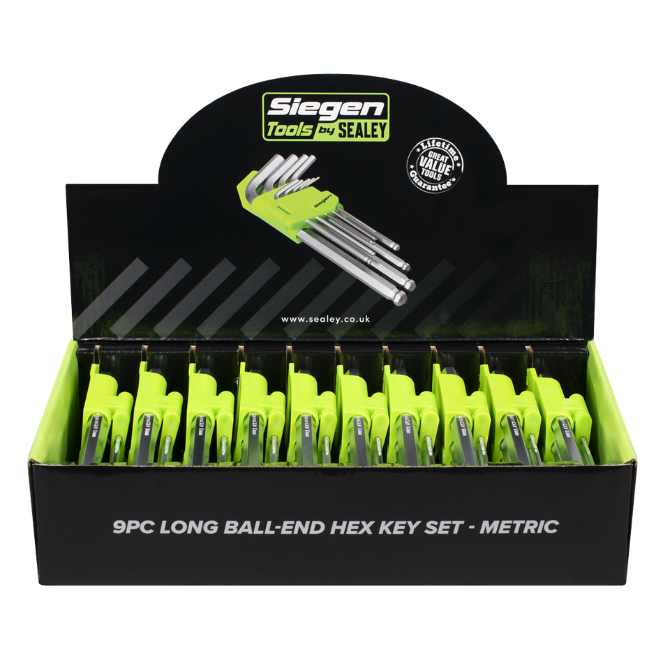 Sealey S01263 Long Ball-End Hex Key Set 9pc - Display Box of 10